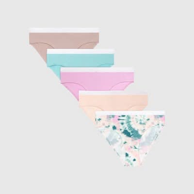 Hanes Originals Girls' 5pk Tween Hipster Underwear - colors may vary 16: Cotton Spandex Blend, Mid Rise, Knit