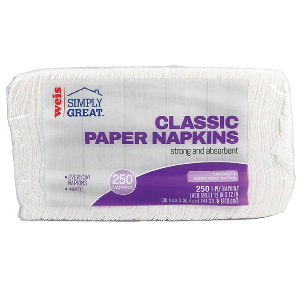 Weis Simply Great Classic Paper Napkins, 12" x 12", White (250 ct)