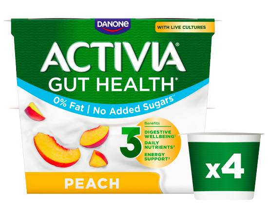 Activia No Added Sugar Gut Health Yogurt With Peach (4 pack)