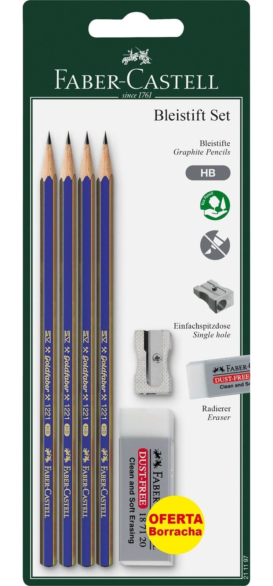 Conjunto 2 Lápis HB + Afia + Borracha Faber Castell