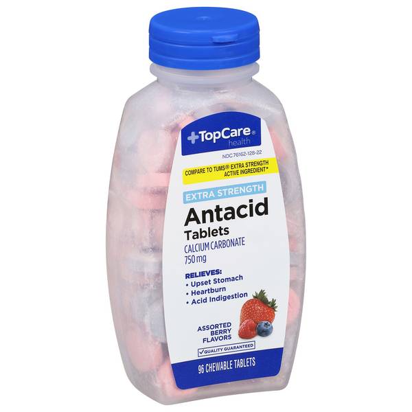 TopCare Antacid, Extra Strength, 750 Mg, Chewable Tablets, Assorted Berry (90 ct)