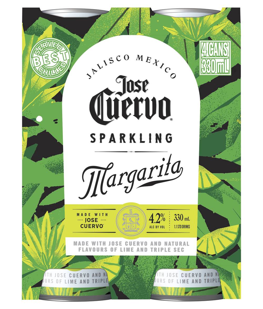 Jose Cuervo Sparkling Margarita Drink, Lime (4 x 330mL)