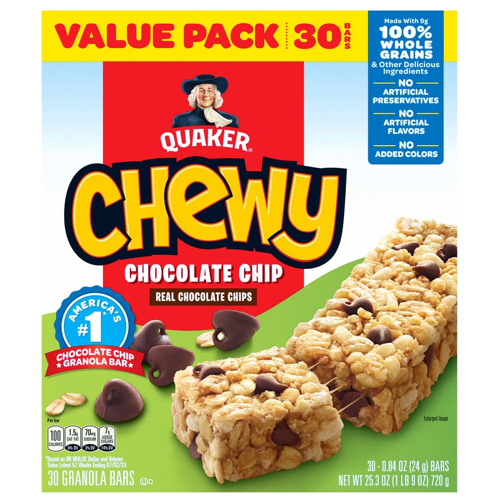 Quaker Chewy Granola Bars Value pack, Chocolate Chip (30 x 0.84 oz)