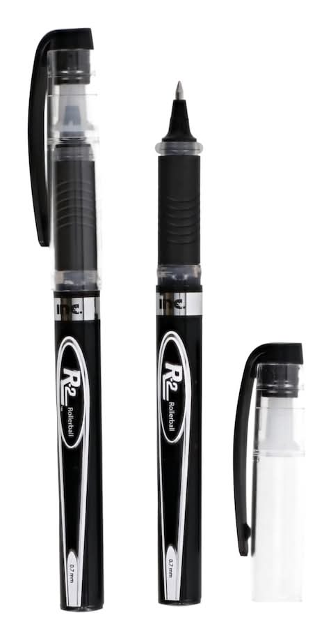 Inc. R 2 Roller Pens, 0.7 mm, Black (2 pack)