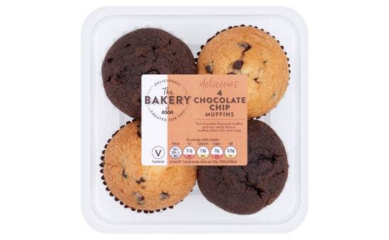 Asda The Bakery 4 Chocolate Chip Muffins