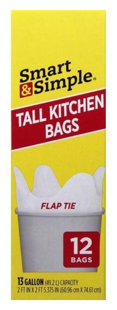 Smart & Simple Flap Tie Tall Kitchen Bags 13 Gallon 12 Ct