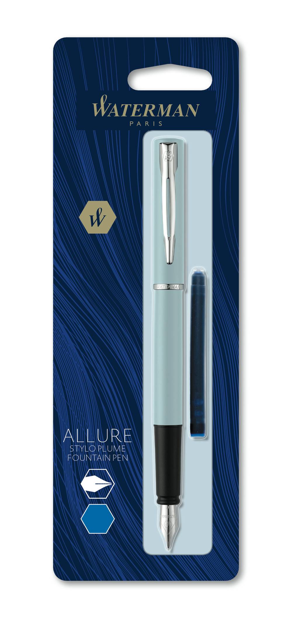 Waterman Paris - Allure stylo plume avec cartouche longue bleue (1 pièce)