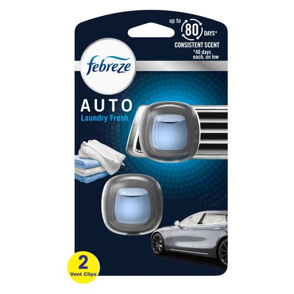 Febreze AUTO Air Freshener Vent Clip Laundry Fresh Scent, .07 oz. Car Vent Clip, Pack of 2