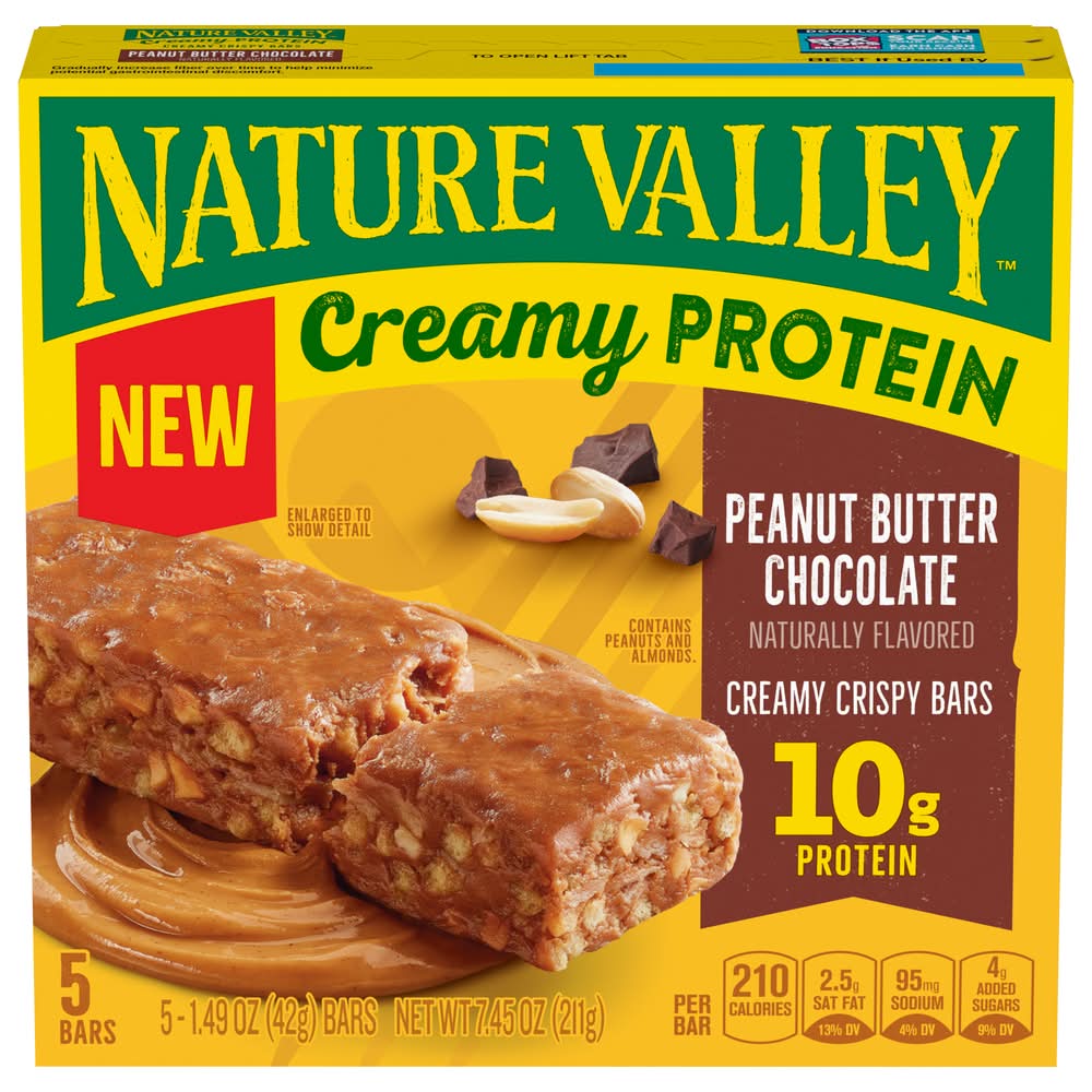 Nature Valley Creamy Crispy Protein Bars, Peanut Butter Chocolate (5 x 1.49 oz)