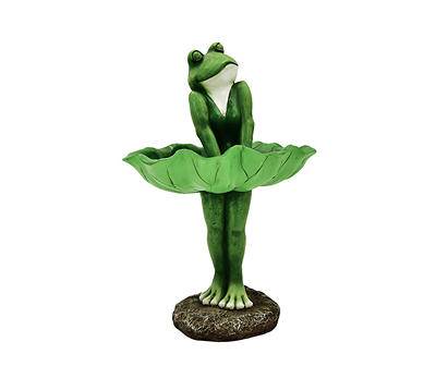 14" Frog in Leaf Skirt Resin Bird Bath