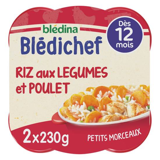 Bledina - Plat bébé dès 12 mois riz aux légumes et poulet blédichef (2 pièces)