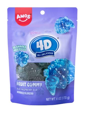 Amos® 4D® Fruit Gummy Blue Raspberry Burst 6oz Blue Raspberry