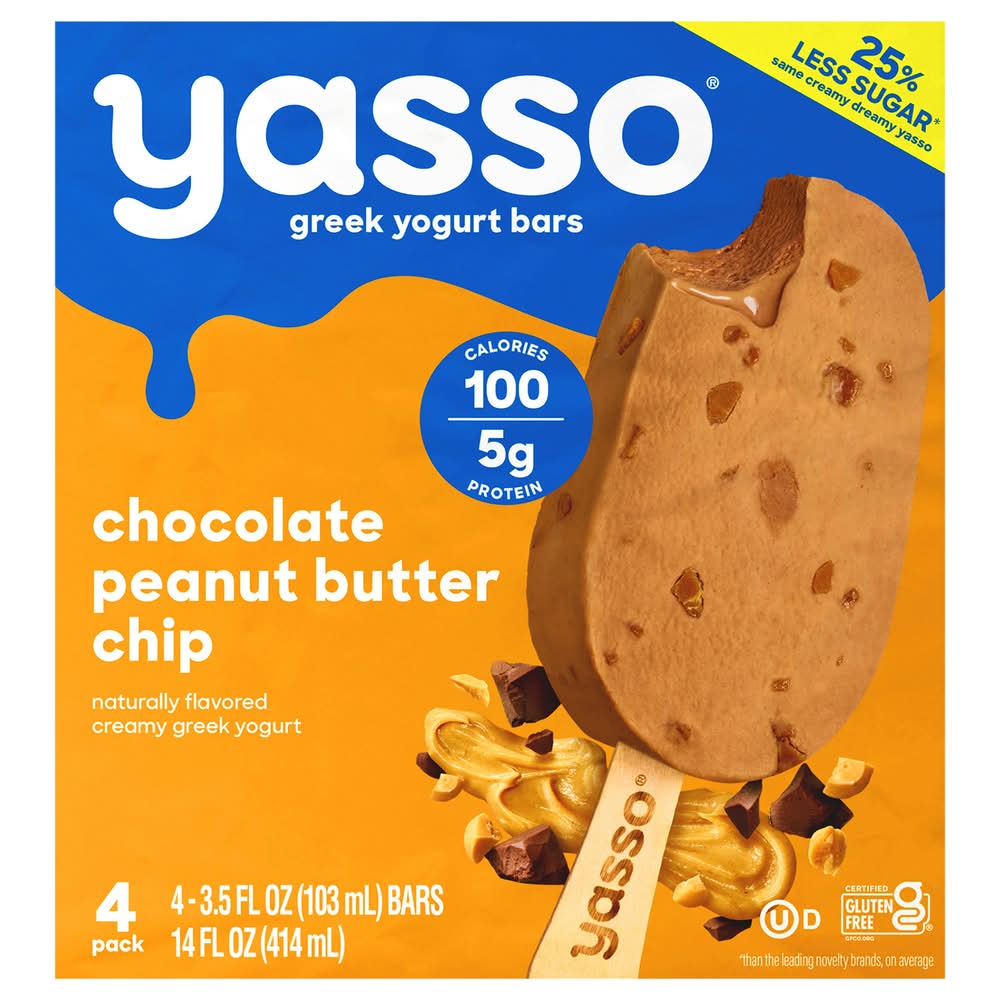 Yasso Frozen Greek Yogurt Bars, Chocolate Peanut Butter Chip (14 fl oz, 4 ct)