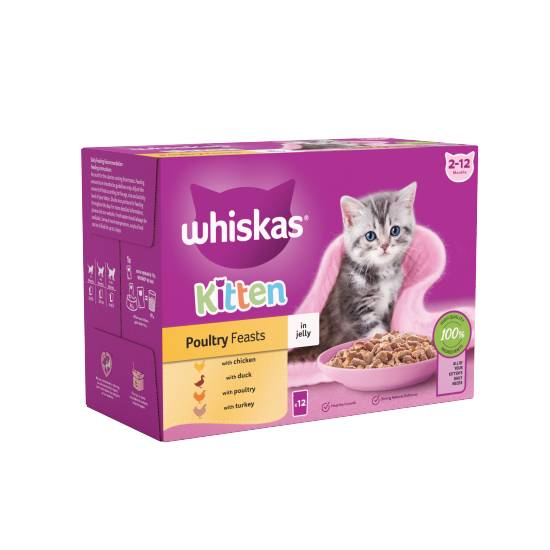 Whiskas Kitten Poultry Feasts Wet Cat Food Pouches in Jelly 12 X 85g