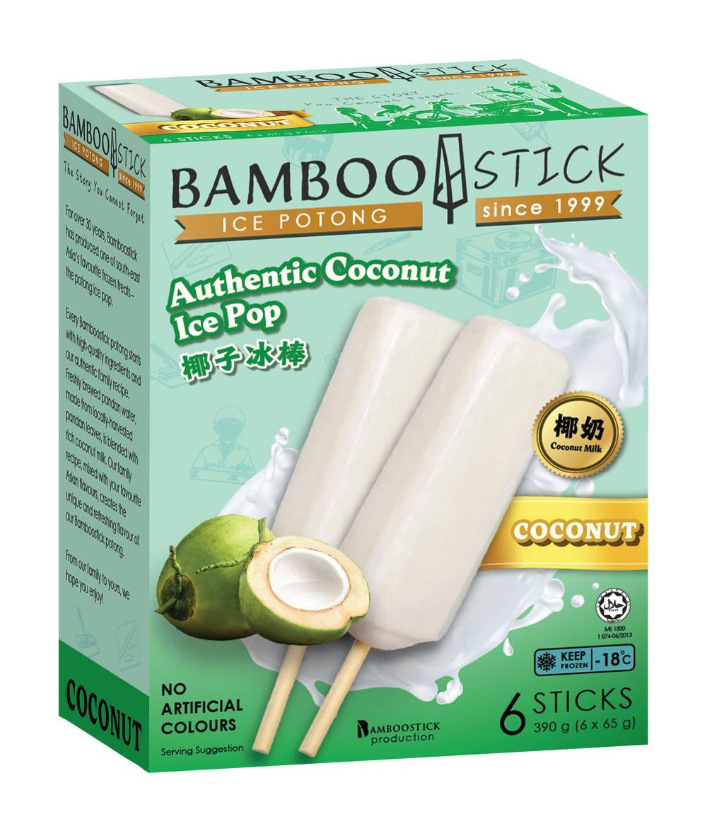 Bamboostick Ice Cream Potong, Coconut (390g, 6 pack)