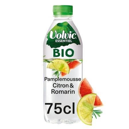 Eau aromatisé citron pamplemousse Bio VOLVIC ESSENTIEL - la bouteille de 75cL