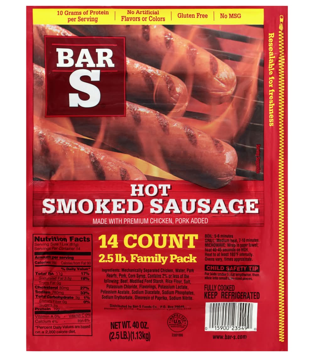 Bar-S Hot Smoked Sausage (40 oz, 14 ct)