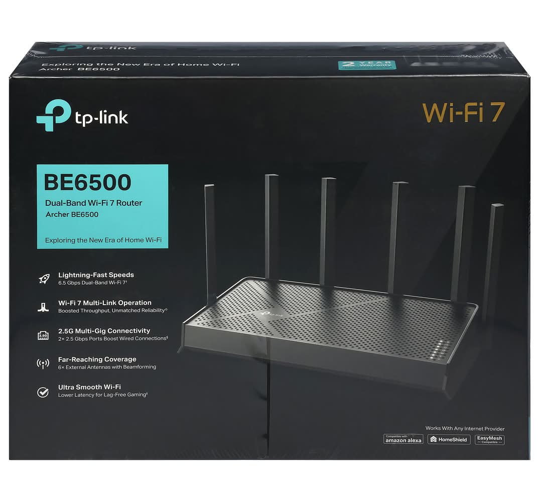 TP-Link Dual-Band Wi-Fi 7 Router Archer Be6500, Black