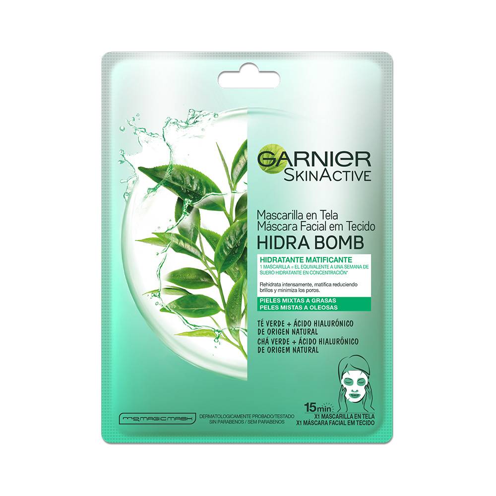 Garnier · Mascarilla facial en tela hidra bomb matificante té verde (28 g)