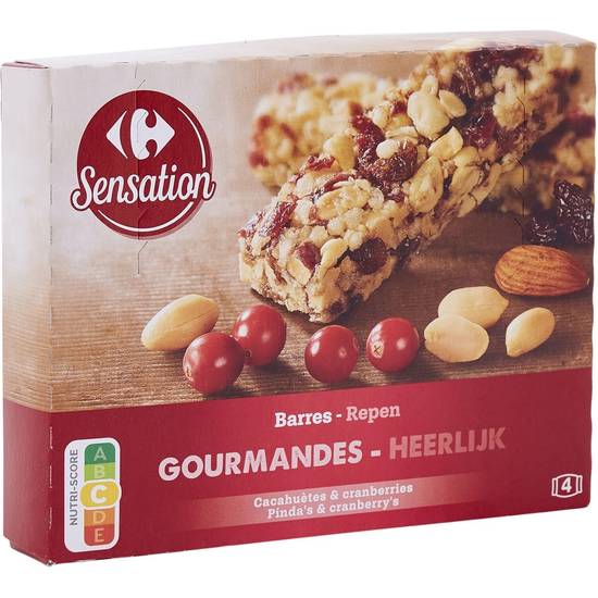Carrefour Sensation - Barres cacahuètes cranberries (4 pièces)
