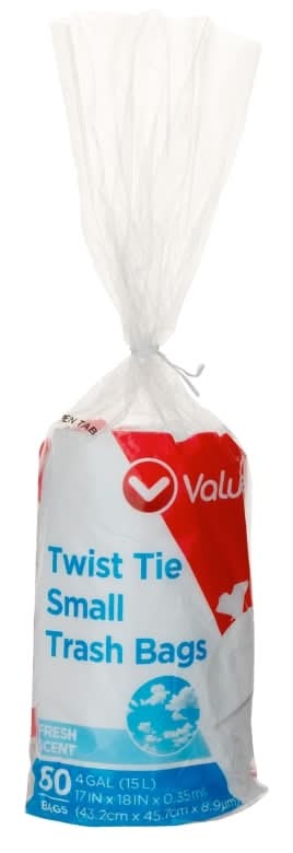 Value Trash Bags 4 Gallon, 1 ft 5in X I ft 6 in X 0.35 Mil (60 ct)