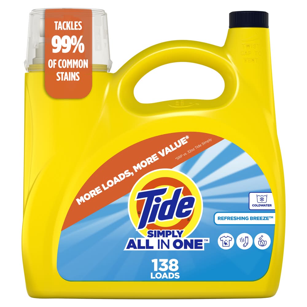 Tide Simply All in One Liquid Laundry Detergent, Refreshing Breeze (182 fl oz)