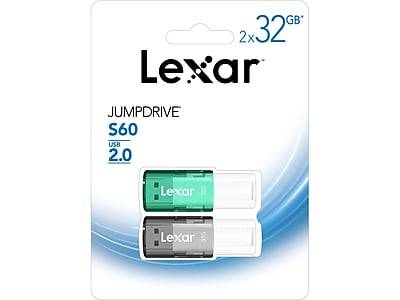 Lexar JumpDrive S60 32GB USB 2.0 Flash Drive, 2/Pack (LJDS60-32GB2NNU)