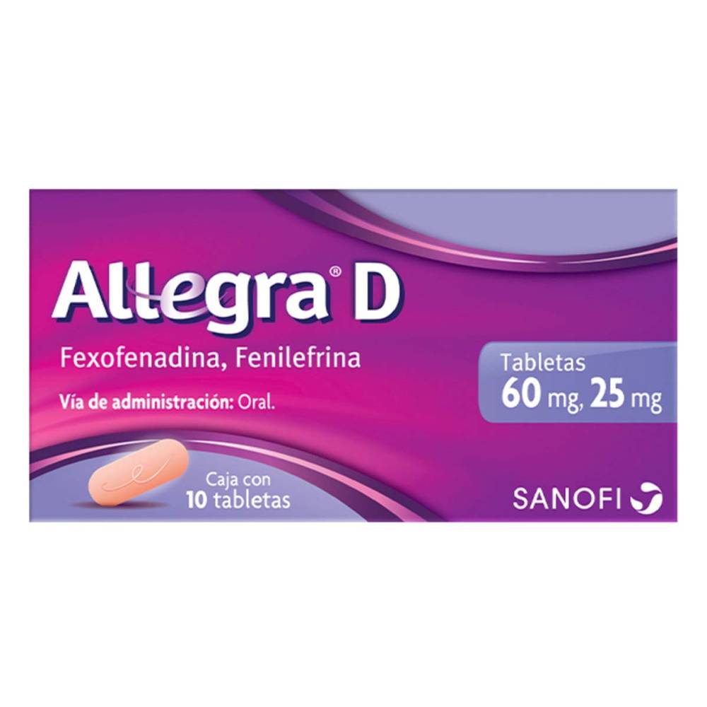 Sanofi · Allegra d fexofenadina fenilefrina tabletas 60 mg/25 mg (10 un)