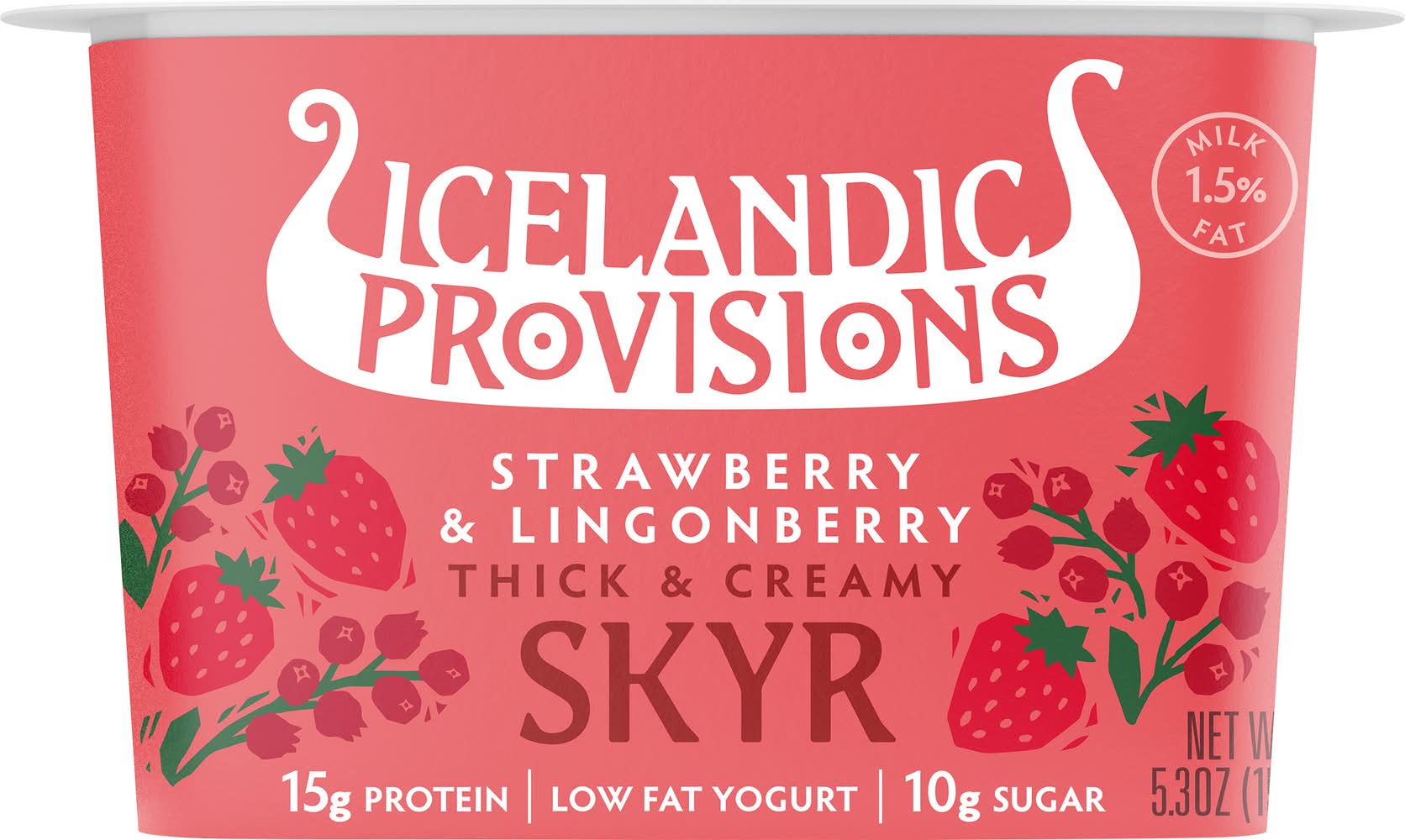 Icelandic Provisions Thick & Creamy Skyr Low Fat Yogurt, Strawberry & Lingonberry (5.3 oz)