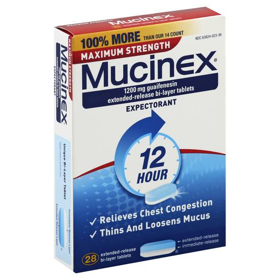 Mucinex 12 Hour Maximum Strength 1200 mg Guaifenesin Expectorant (28 ct)