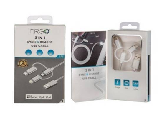 NRG MFI Multi Charger (Lightning Type-C and Micro USB) Apple Licensed