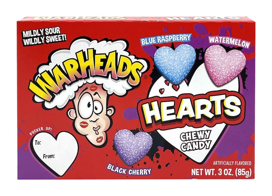 Warheads Valentine's Day Gummy Hearts Chewy Candy, Assorted (3 oz)