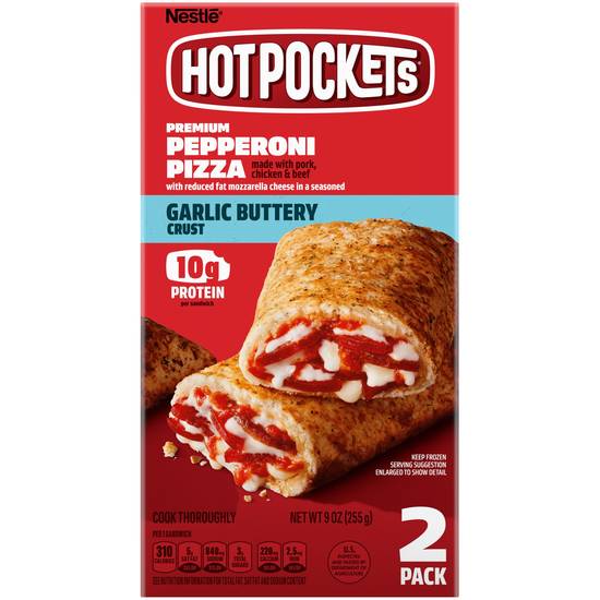 Hot Pockets Pepperoni Pizza Garlic Buttery Crust Frozen Snacks, Pizza Snacks Made with Mozzarella Cheese, 9 Oz, 2 Count Frozen Sandwiches
