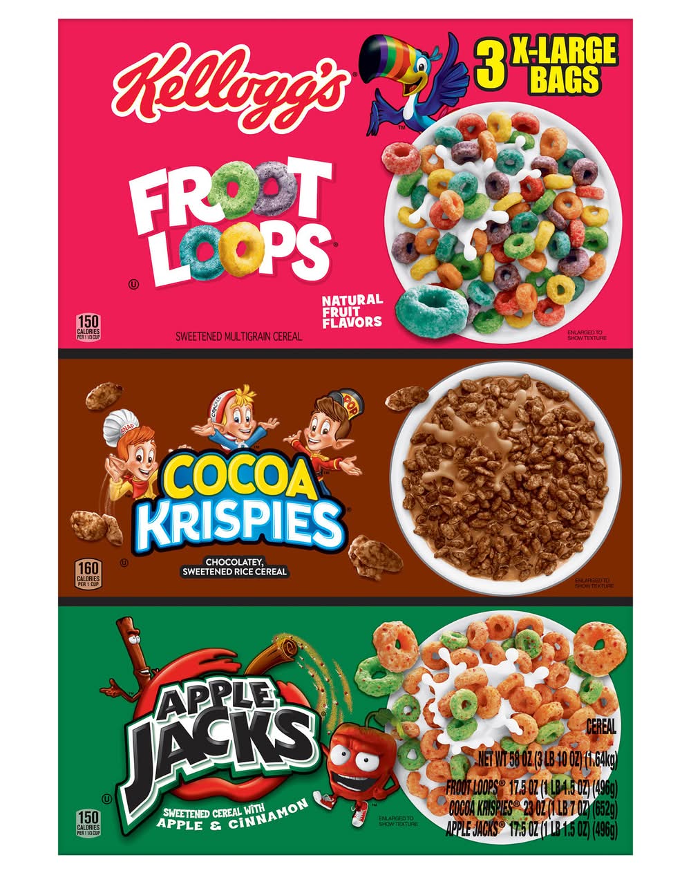 Kellogg's Variety pack Cereal Bags, XL (3.62 lbs, 3 ct)