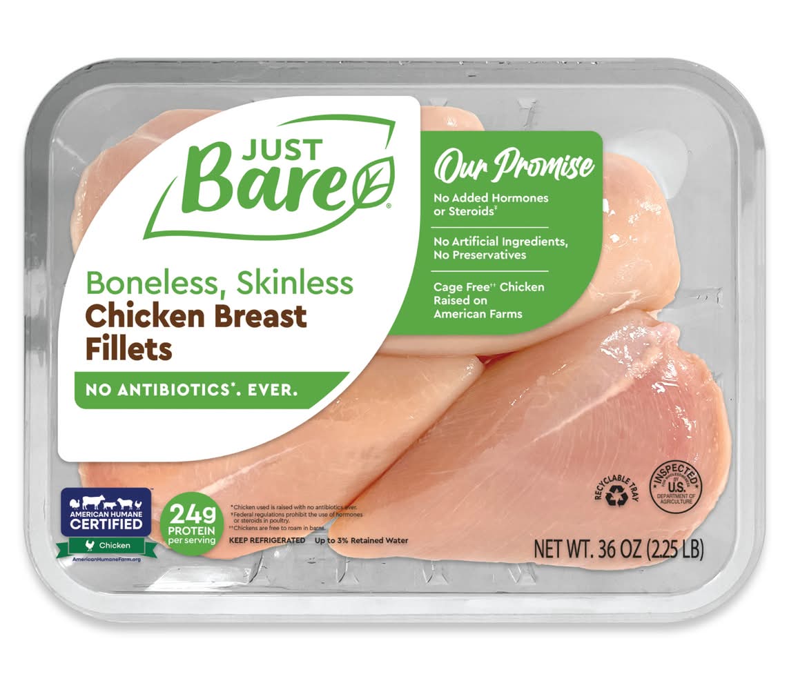 Just Bare Boneless Skinless Chicken Breast Fillets (36 oz)