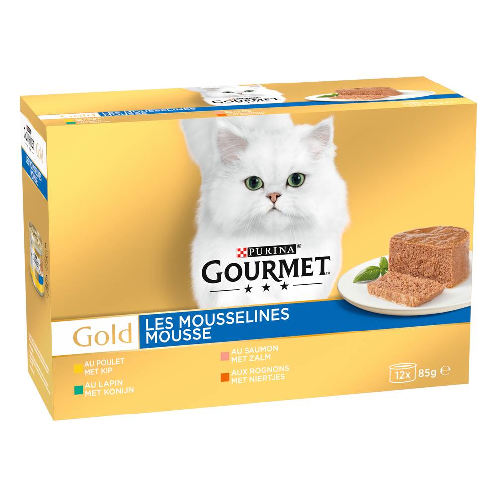 Purina - Gourmet gold les mousselines mousse, poulet - lapin - saumon - rognons (12)