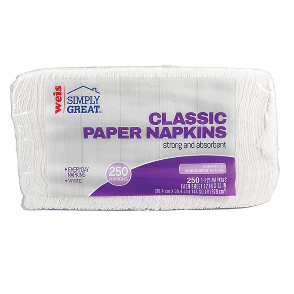 Weis Simply Great Classic Paper Napkins, 12" x 12", White (250 ct)