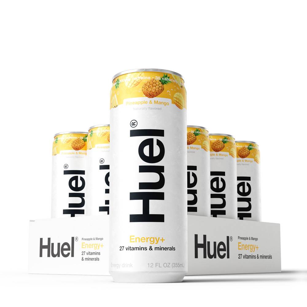 Huel Energy and Vitamin Energy Drink, Pineapple-Mango (12 x 12 fl oz)