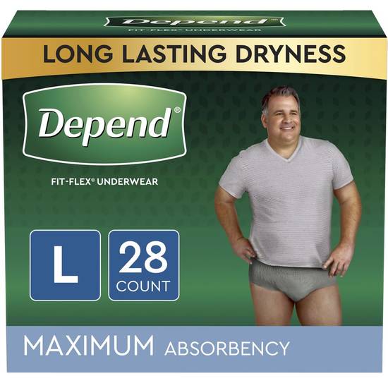 Depend FIT-FLEX Incontinence Underwear for Men, Maximum Absorbency, L, Grey (28 ct)