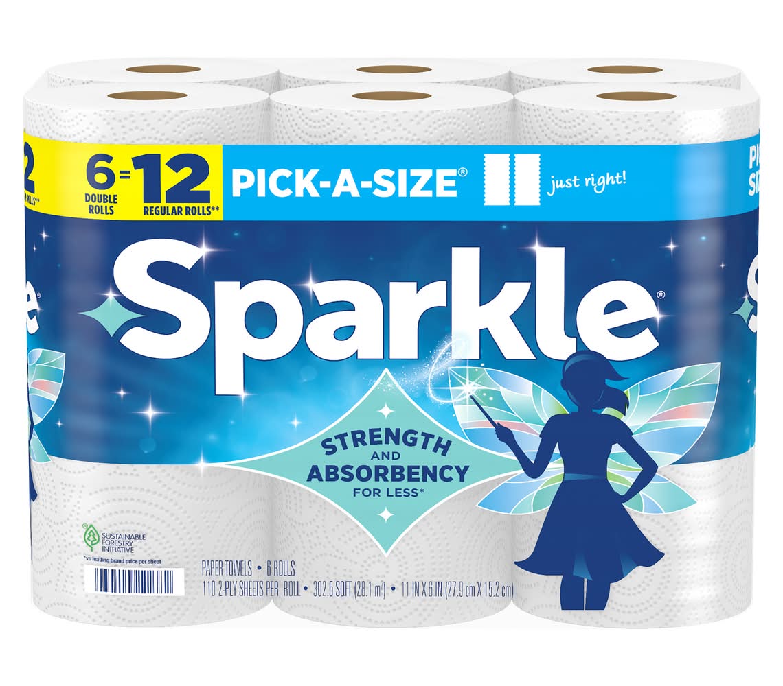 Sparkle With Thirst Pockets Paper Towel Double Rolls, 11x6 in, Modern White (3.2 lbs, 6 ct)