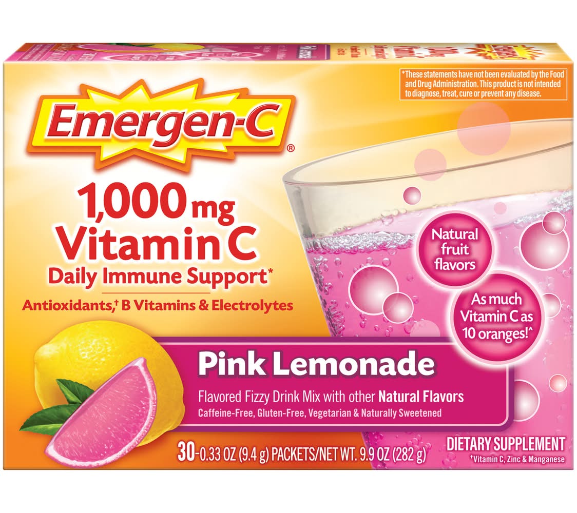 Emergen-C Vitamin C 1000 mg Pink Lemonade Fizzy Drink Mix (0.33 oz, 30 ct)