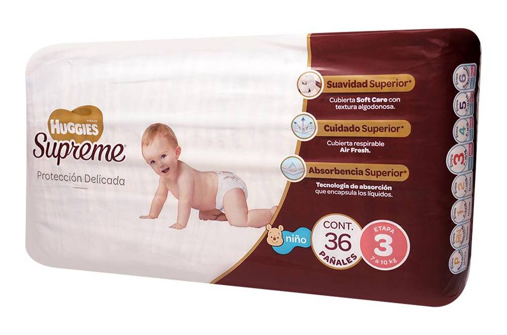 Huggies Supreme · Pañales desechables para bebé protección delicada, unisex, Etapa 3 (36 un)