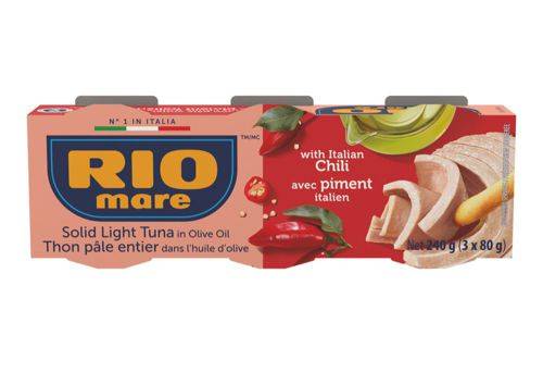 Rio mare thon pâle entier avec piment italien (3 unités, 80 g) - light tuna in olive oil with italian chilli (3 ct, 80 g)