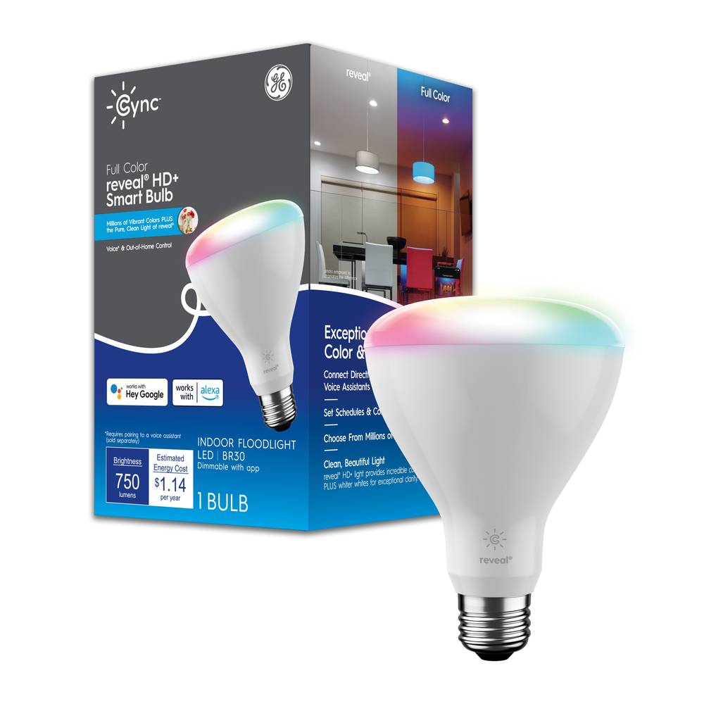 GE Cync Reveal 60-Watt EQ BR30 Full Spectrum E26 Dimmable Smart LED Spot and Flood Light Bulb | 93130127