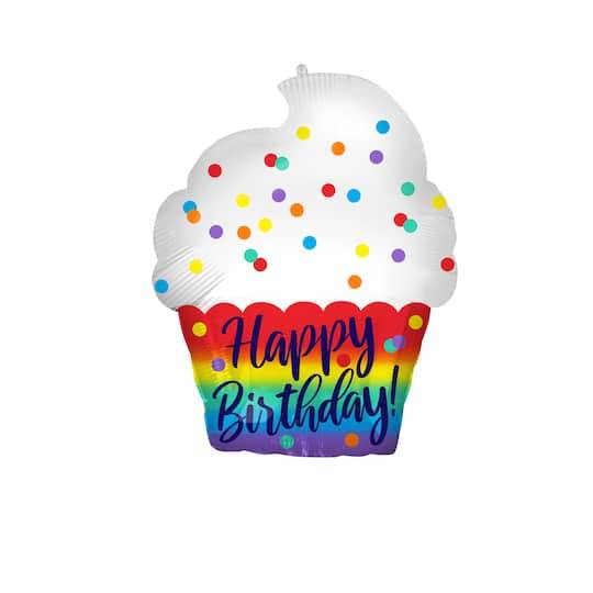 Happy Birthday Cupcake Mylar Balloon, 18", Multicolor