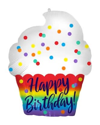 Inflated Happy Birthday Cupcake Mylar Balloon, 18 in, Assorted