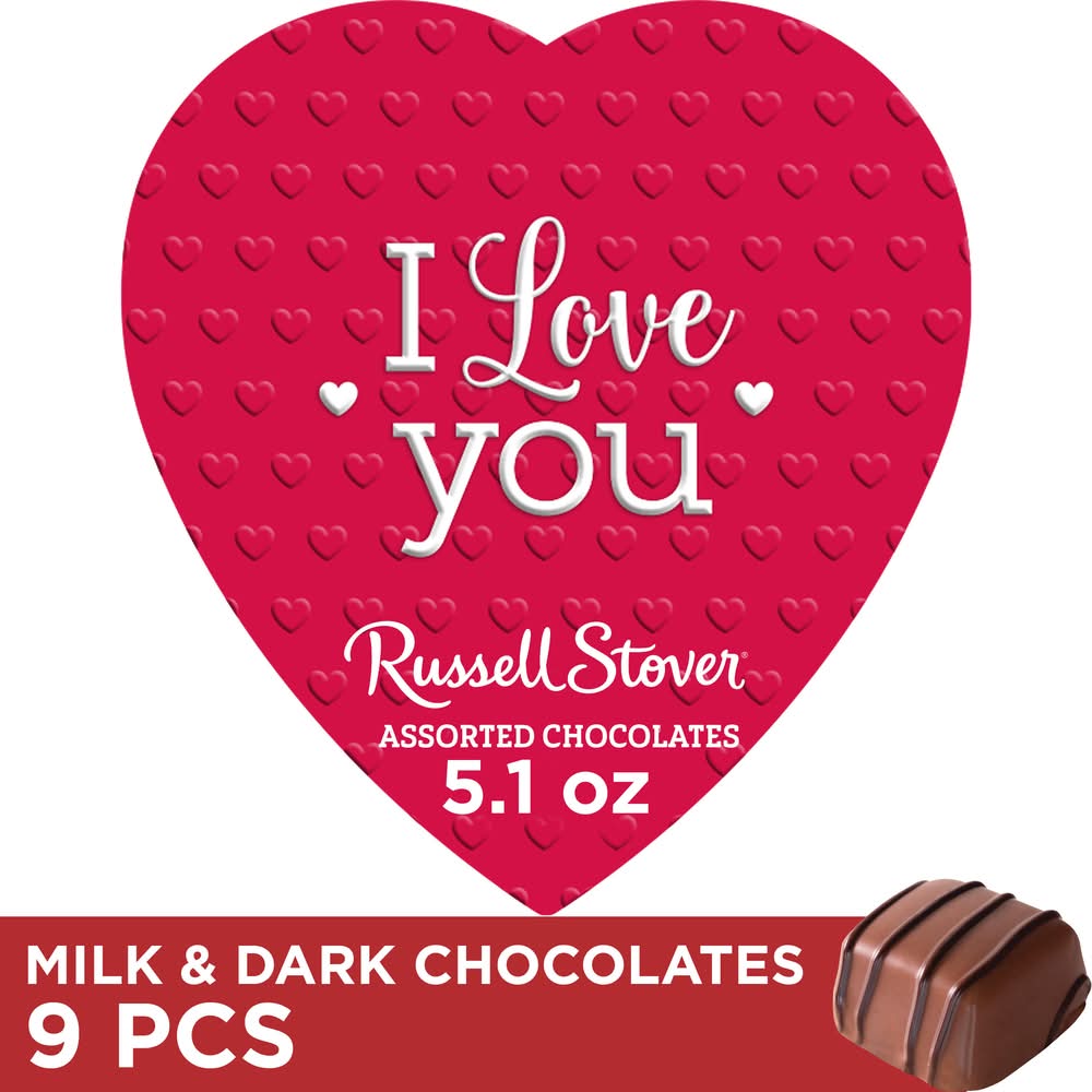 Russell Stover Valentines Day Red Foil Heart Candy Gift Box, Assorted (5.1 oz, 9 ct)
