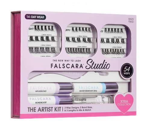 Falscara Studio Glue-On Xtra Collection Lashes Artist Kit 94423, 10X12X14 mm, Black (54 ct)