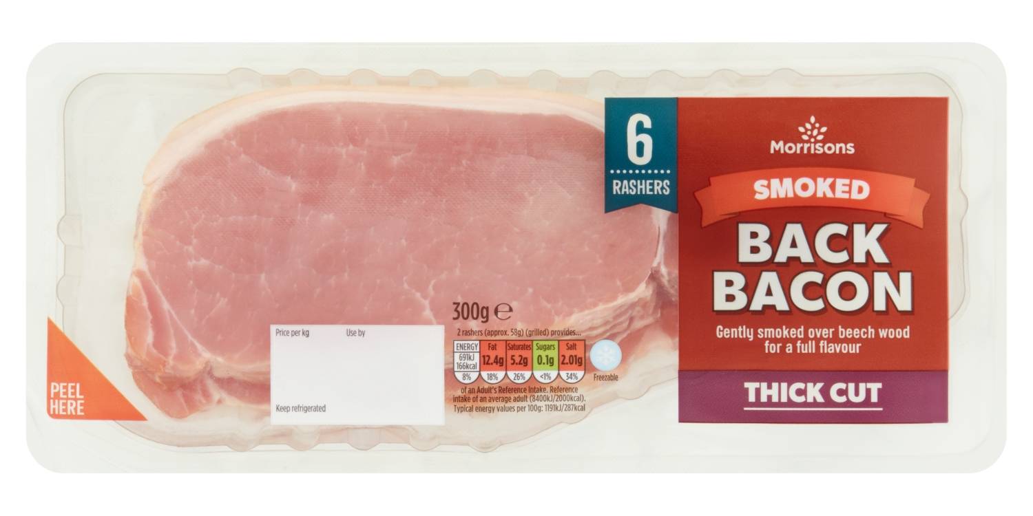 Morrisons Smoked Thick Cut Back Bacon 6S 300G