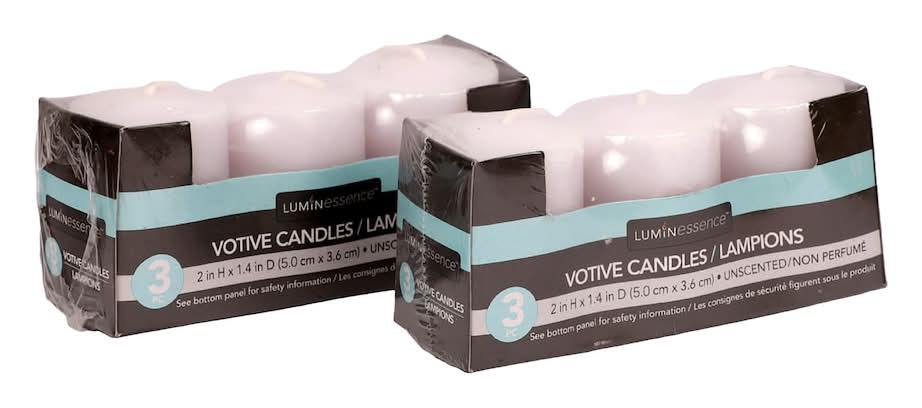 Luminescence Unscented Votive Candles, 2x1.4 in, White (3 ct)
